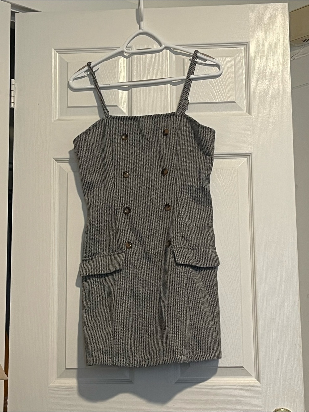 SHEIN Gray Pinstripe Double-Breasted Mini Dress